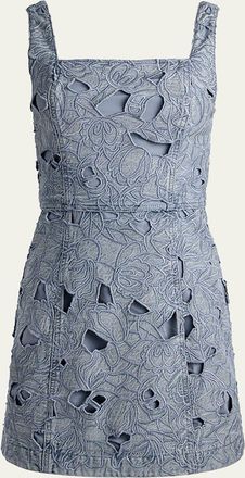 Alice & Olivia Maryann Cutout Floral Denim Mini Dress