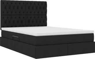 vidaXL Bed with Mattress with LED Black 140 x 190 cm Polyester vidaXL