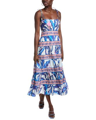 Farm Rio Farm Rio Blue Foliage Off-White Midi Dress