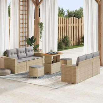 vidaXL Conjunto De Sof&aacute; De Jard&iacute;n 9 Pcs Beige Rat&aacute;n Sint&eacute;tico Vidaxl