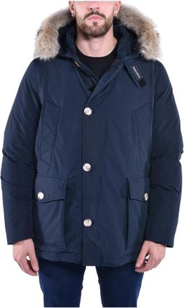 Woolrich Afneembare Bont Anorak Urban Stijl - Heren - Winterjassen - Blauw - 2XL - Katoen - Jassen