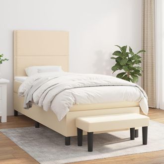 vidaXL Vidaxl - Cama Box Spring Con Colch&oacute;n Tela Color Crema 90x190 Cm