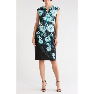 Connected Print Sheath Dress in Aqua at Nordstrom Rack, Size 14