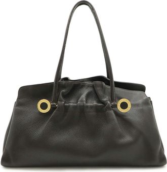 Bulgari Dark Brown Leather Shoulder Bag Tote Bag (Pre-Owned)