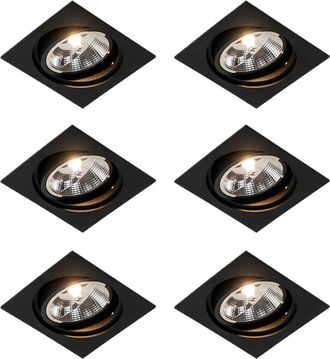 QAZQA Set of 6 Recessed Square Adjustable Black Spotlights - Chuck 111