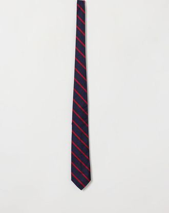 Polo Ralph Lauren College-Style Striped Mulberry Silk Tie with Applied Logo