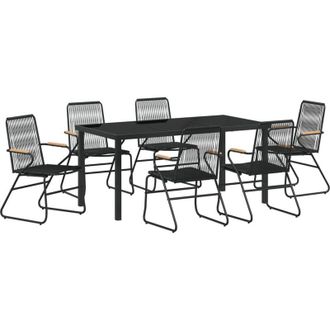 vidaXL Conjunto De Comedor De Jard&iacute;n 7 Pcs Negro Ratana De Pvc Vidaxl