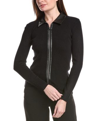T Tahari Collared Zip Front Cardigan