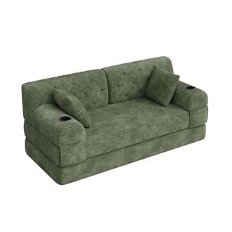 Urban Meuble Sof&aacute; cama convertible de pana verde sin montaje, 168*80 cm