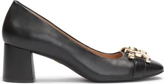 Kazar Zwarte brede hakpompen versierd met kettingschakels - Dames - Pumps - Zwart - 35 EU - Leer - Schoenen