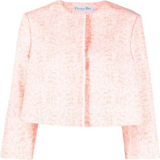 Dior 2010s collarless bouclé cropped jacket - women - Silk/Cotton/Polyimide/Polyester - 40 - Orange