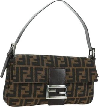 Fendi Pre-owned Shoulder Bags, female, Brown, Size: ONE SIZE Pre-owned Vintage Zucca Canvas Shoulder Bag