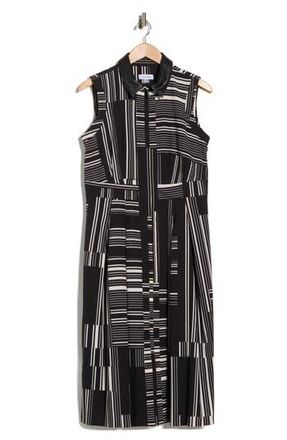 Calvin Klein Stripe Sleeveless Shirtdress in Black/Cream at Nordstrom Rack, Size 14
