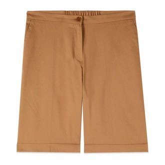 Oltre Gemengde Katoenen Bermuda Shorts met Omslag - Dames - Korte Broeken - Beige - S - Katoen - Korte Broeken