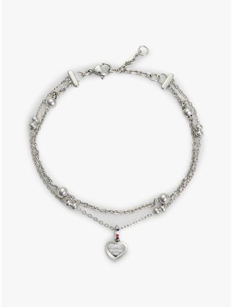 Tommy Hilfiger Womens Heart Charm Double-Layered Bracelet - Grey