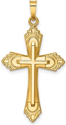 Diamond2Deal 14k Yellow Gold Hollow Polished Fleur de Lis Cross Pendant