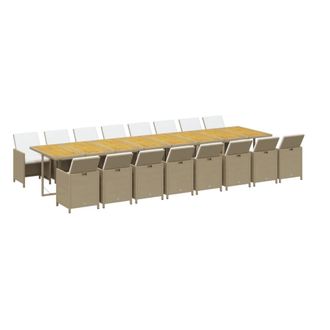 vidaXL Set Comedor De Jard&iacute;n 17 Pzas Con Cojines Rat&aacute;n Sint&eacute;tico Beige Vidaxl