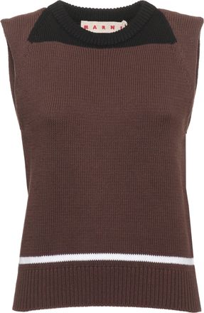 Marni Brown Contrasting Neckline Knit Tank Top