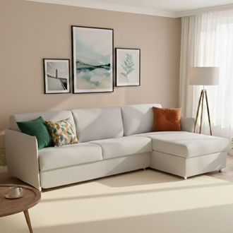 Dmora Dmora - Sof&aacute; Cama Con Pen&iacute;nsula Scordia, Sof&aacute; Esquinero Convertible Para Sal&oacute;n, Acolchado, Desenfundable, 100% Made In Italy, 260x160 H90 Cm, Gris Cla