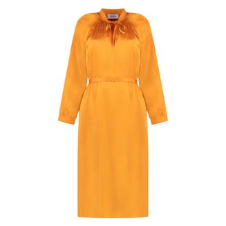 Yves Salomon Satijnen Jurk met Bijpassende Ceintuur - Dames - Casual kleedjes - Oranje - 2XS - Satijn - Kleedjes