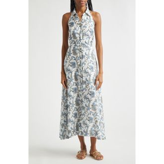 Veronica Beard Mackey Paisley Halter Neck Sleeveless Ramie Shirtdress in Dove Multi at Nordstrom, Size 10