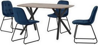 Seconique Seconique - Athens Rectangular Dining Set with Lukas Chairs - Medium Oak Effect/Black/Sapphire Blue Velvet