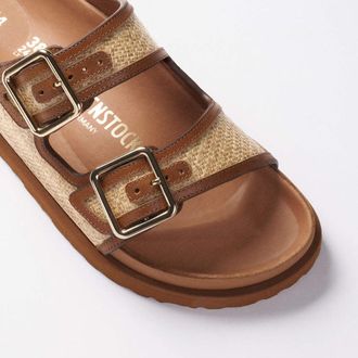 Birkenstock Womens Arizona Framed Raffia 1774 Ginger (narrow) Brown Sandal