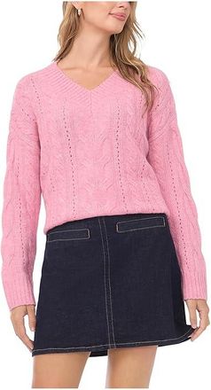 Vince Camuto Cable V-neck Womens Clothing Candy Pink Heather : XL, Acrylic/Polyester/Spandex