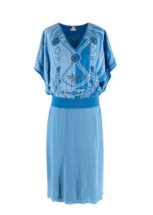 Herm&egrave;s Royal Blue Slouched Sleeve Woven Dress Size XS