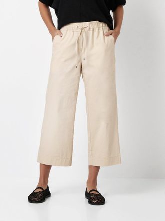 Toni Schlupfhose TONI Pia Wide Leg 3/4, Damen, Gr. 40, N-Gr, beige (sand), Web, Obermaterial: 74% Baumwolle, 23% Polyester, 3% Elasthan, unifarben, weit 3/