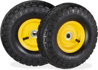 Relaxdays 4 Ruedas Carretilla 4.1/3.5-4, Neum&aacute;ticos De Recambio, Eje De 16mm, Hasta 136 Kg, 260 X 85mm, Negro/amarillo