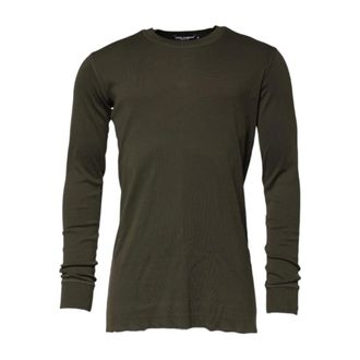 Dolce & Gabbana Round-neck Knitwear, male, Green, Size: M Long Sleeve Crew Neck Shirt