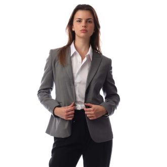 HUGO BOSS Womens Solid Patterned Lapel Collared Blazer in Silver - Size 14 UK