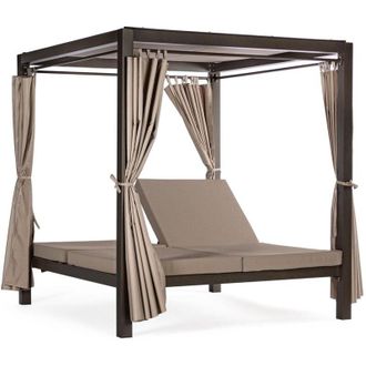BIZZOTTO Lettino Daybed Dream prendisole ad isola per giardino e piscina, baldacchino reclinabile con tende -Marrone