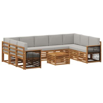 vidaXL Conjunto De Sof&aacute;s De Exterior 10 Uds. Natural Y Gris Claro Vidaxl