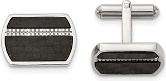 Diamond2Deal Stainless Steel Polished Black Carbon Fiber Inlay Cufflinks