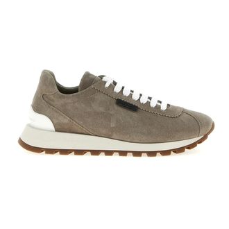 Brunello Cucinelli Schoenen, Dames, Grijs, 36 1/2 EU, Leer, Sneakers met iconische versieringen