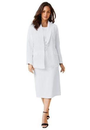 Jessica London 2-Piece Stretch Crepe Single-Breasted Skirt Suit in White at Nordstrom, Size 28