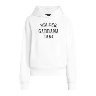 Dolce & Gabbana Hoodies, female, White, Size: XS Cotton Sweatshirt with Embroidery