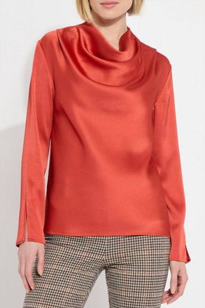 Lyss&eacute; Hammered Satin High Cowl Neck Blouse In Earthy Orange