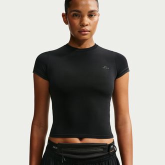 Nike Womens SKIMS Stretch Knit Cropped Crew-Neck Top in Black | IU2212-054