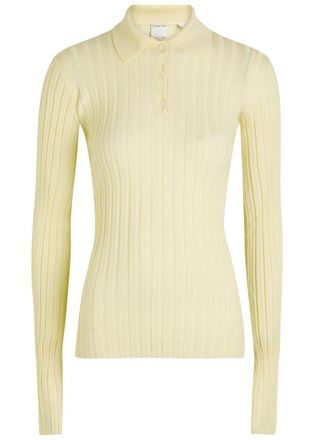 Calvin Klein Amber Ribbed Wool Polo top - Yellow Light - L (UK14 / L)