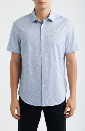 Bugatchi Miles OoohCotton Geo Print Short Sleeve Button-Up Shirt in Air Blue at Nordstrom, Size Xxx-Large