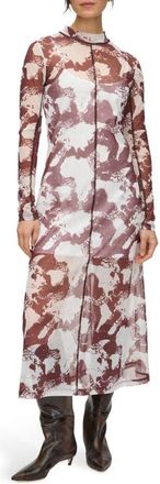 Aligne Starla Abstract Print Long Sleeve Mesh Dress in Oxblood Mix at Nordstrom, Size 10
