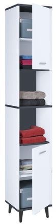 ebuy24 Gabinete De Ba&ntilde;o De Madera Vcm Muebles De Ba&ntilde;o Stand Gabinete De Ba&ntilde;o Ba&ntilde;o Gabinete Alto Dimensiones Aprox. Al. 181 X An. 32 X P. 28 Cm - Landos (blan