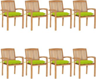 vidaXL Sillas De Jard&iacute;n Apilables 8 Uds Madera De Teca Con Cojines Vidaxl