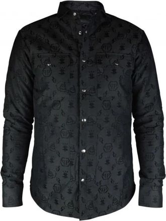 Philipp Plein Printed LS Monogram Shirt - Heren - Casual Overhemden - Zwart - M - Katoen - Overhemden