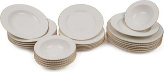Asir Group LLC Juego De Vajilla Set 100% Porcelana Blanco Gold