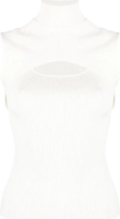 SIMKHAI Beige Turtleneck Cut Out Blouse - Dames - Tops zonder mouwen - Beige - L - Nylon - Tops