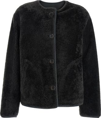 Arma lucine Green Reversible Crewneck Jacket With Two Front Welt Pockets In Fur And Leather Woman